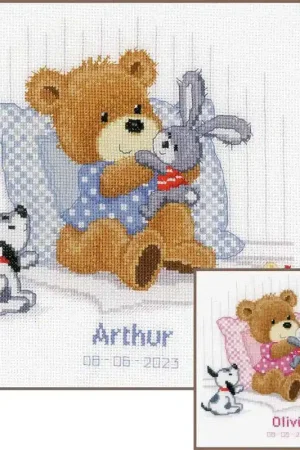Bear, Rabbit and Dog Birth Sampler Cross Stitch Kit By Vervaco Certified