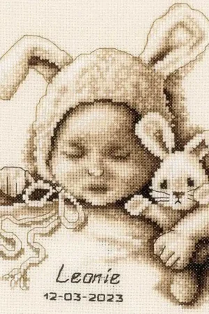 Baby and Cuddly Rabbit Birth Sampler Cross Stitch Kit By Vervaco Fan Favorite