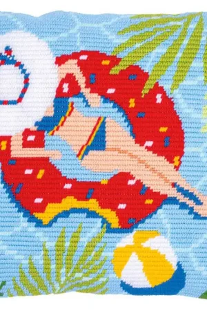Swimming Pool Counted Long Stitch Cushion Kit By Vervaco Limited Time