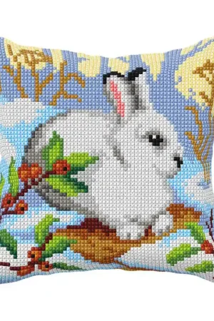 Secure Checkout Winter Rabbit Printed Cross Stitch Cushion Kit by Orchidea