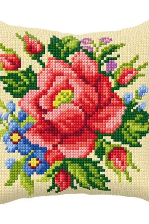 Rose Printed Cross Stitch Cushion Kit by Orchidea Buy Direct