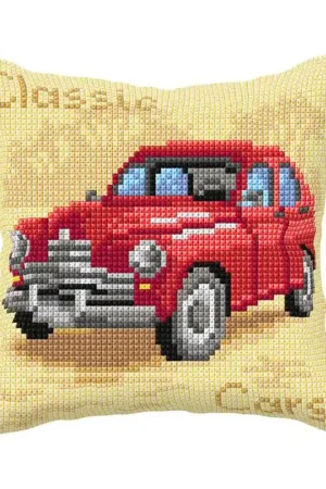 Red Car Printed Cross Stitch Cushion Kit by Orchidea Secure Checkout