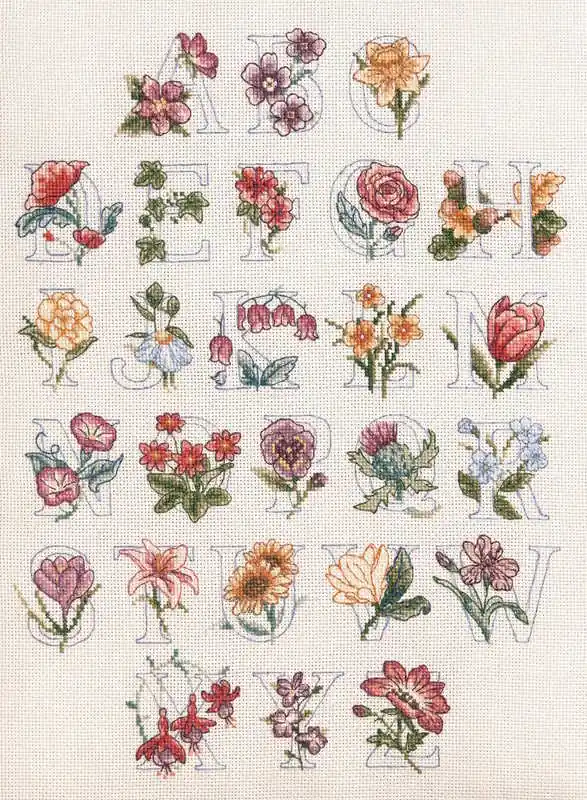 Handmade Alphabet Floral Sampler Cross Stitch Kit By Anchor