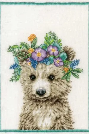 Viral Flower Crown Bear Cross Stitch Kit By Lanarte