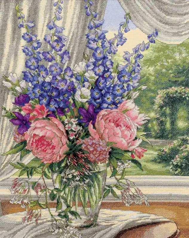 Last Chance Peonies and Delphiniums Cross Stitch Kit by Dimensions