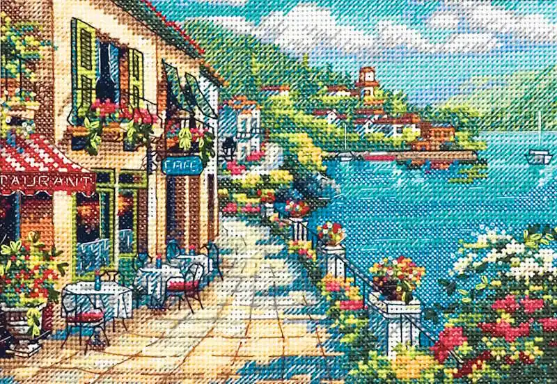 Fast Shipping Overlook Cafe Cross Stitch Kit by Dimensions
