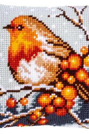 Robin Printed Cross Stitch Cushion Kit by Vervaco Exclusive
