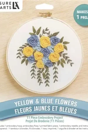 New Arrival Yellow and Blue Flowers Embroidery Kit By Leisure Arts
