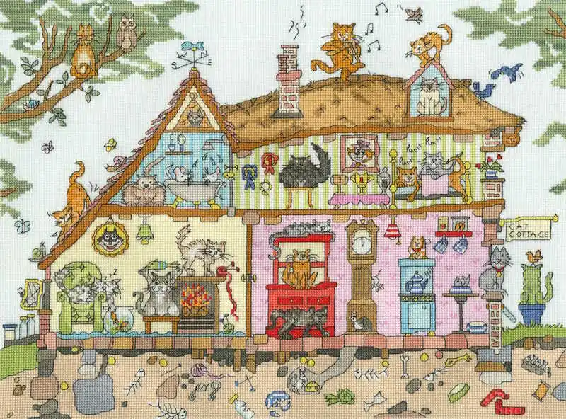 Cut Thru Cat Cottage Cross Stitch Kit By Bothy Threads Markdown