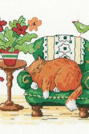 Express Delivery Sleeping Cat Cross Stitch Kit by Heritage Crafts