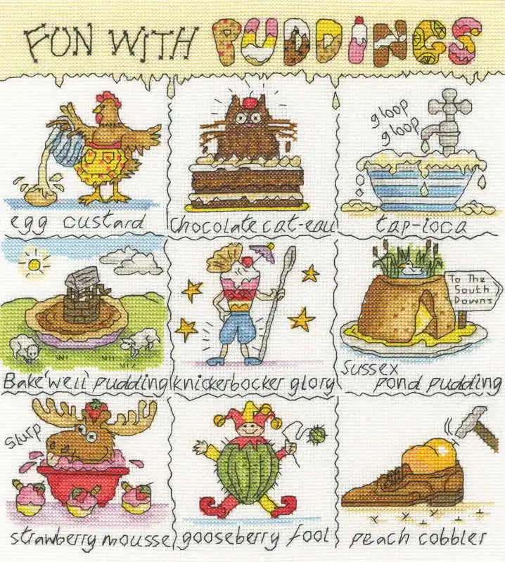 Fun With Puddings Cross Stitch Kit By Bothy Threads Certified