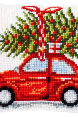 Christmas Car Printed Cross Stitch Cushion Kit by Vervaco Popular