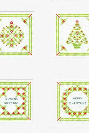 Green and Red Holly Cross Stitch Christmas Card Set by Heritage Crafts Worldwide Shipping