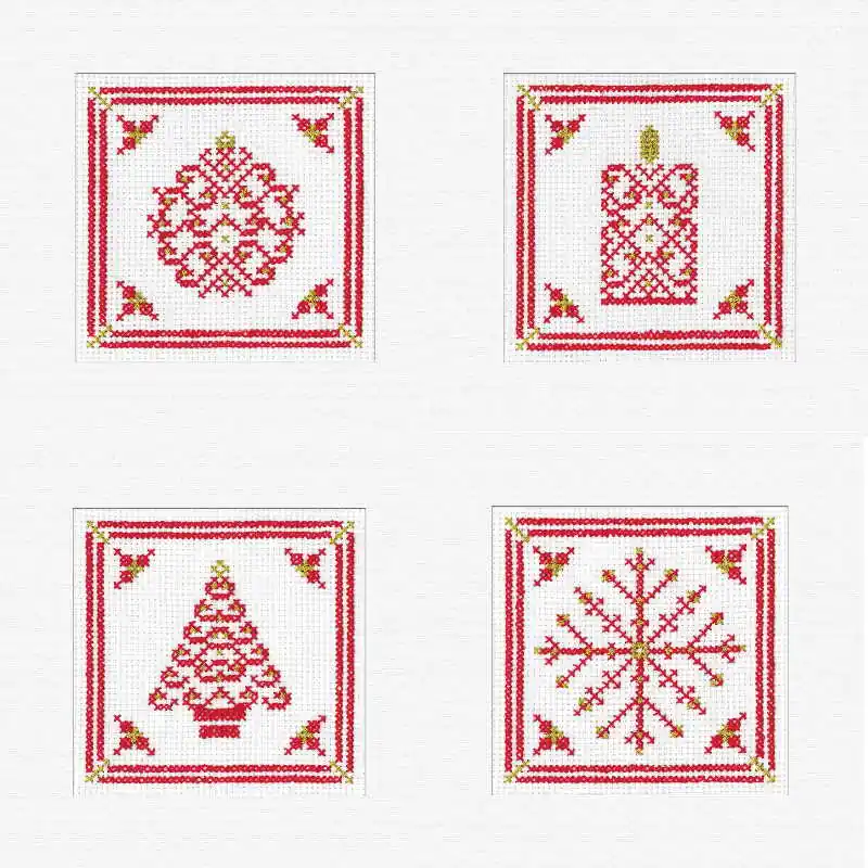 Worldwide Shipping Red and Gold Filigree Cross Stitch Christmas Card Set by Heritage Crafts