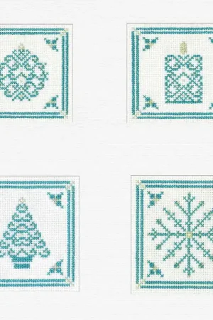 Teal and Silver Filigree Cross Stitch Christmas Card Set by Heritage Crafts Exclusive