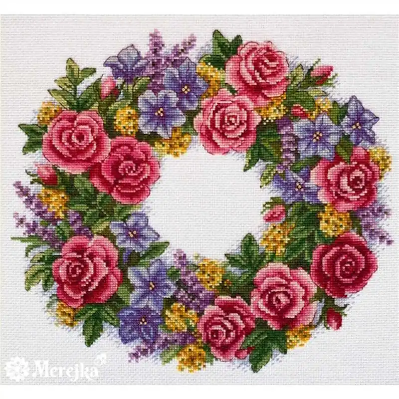 Direct From Factory Rose Wreath Cross Stitch Kit by Merejka