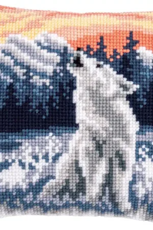 Worldwide Shipping Wolf in Winter Printed Cross Stitch Cushion Kit by Vervaco