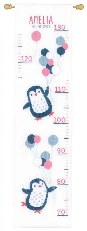 Price Cut Hello Penguin Height Chart Cross Stitch Kit By Vervaco