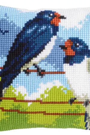 Swallows Printed Cross Stitch Cushion Kit by Vervaco Professional Grade