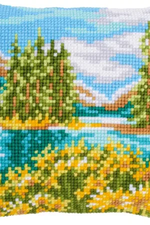 Buy Online Landscape with Lake Printed Cross Stitch Cushion Kit by Vervaco