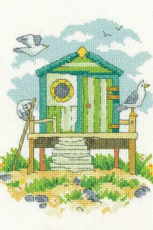Warranty Included Green Beach Hut Cross Stitch Kit by Heritage Crafts