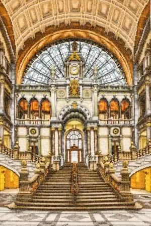 New Release Antwerp Central Station Cross Stitch Kit By Lanarte