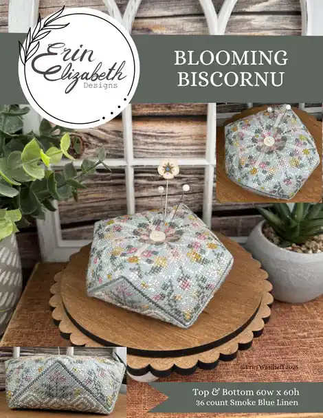 Fresh Stock Blooming Biscornu by Erin Elizabeth Designs