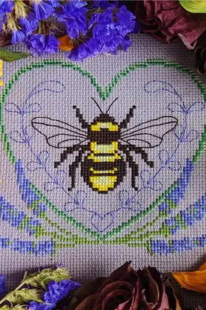 Exclusive Lavender Bee Heart by StitchSprout Cross Stitch