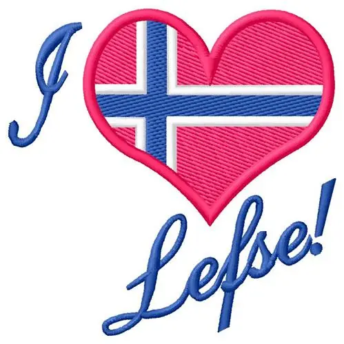 I Love Lefse Embroidery Design Original