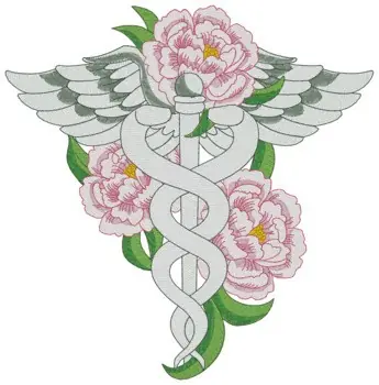 Clearance Floral Caduceus Embroidery Design