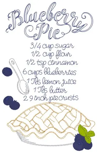 Blueberry Pie Recipe Embroidery Design Editor’s Pick