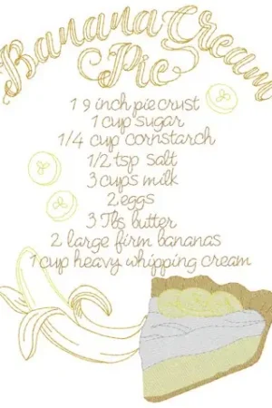 Banana Cream Pie Recipe Embroidery Design Super Sale
