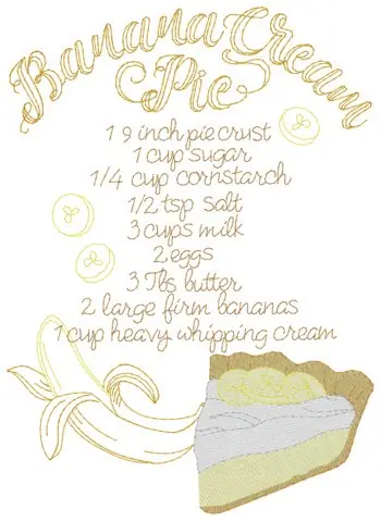 Banana Cream Pie Recipe Embroidery Design Super Sale