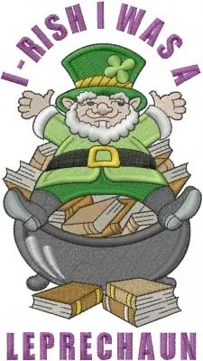 Irish Leprechaun Books Embroidery Design No Minimum Order