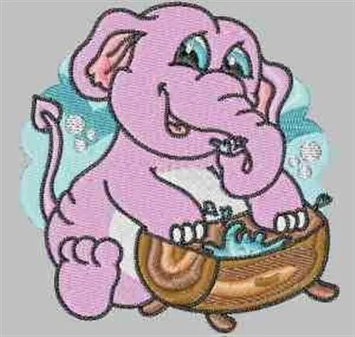 Elephant Washing Embroidery Design Affordable