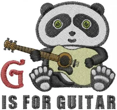 Genuine Panda With Guitar Embroidery Design