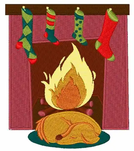 Mega Sale Dog At Fireplace Embroidery Design