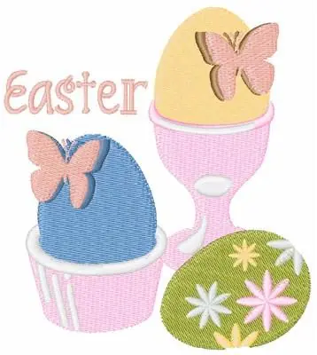Easter Eggs With Butterflies Embroidery Design No Minimum Order