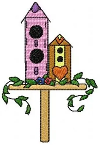 Two Birdhouses Embroidery Design Authentic