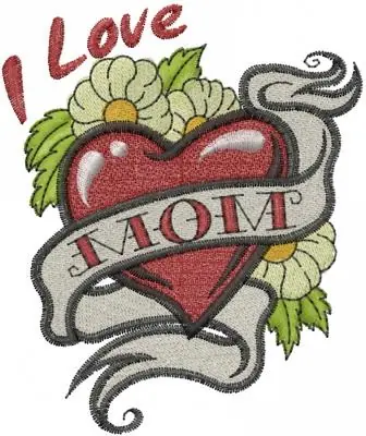 Genuine I Love Mom Embroidery Design