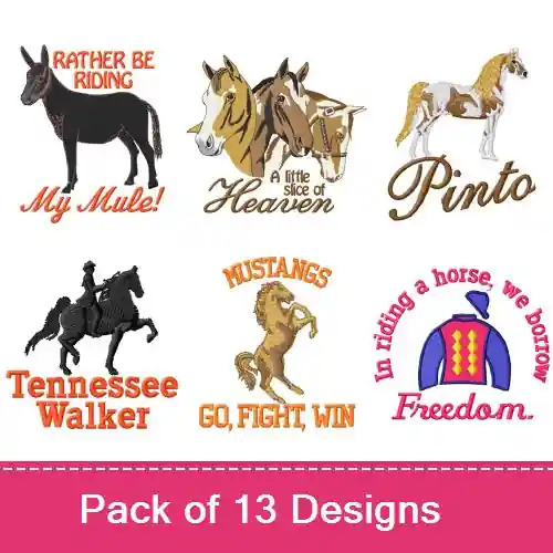 All About Horses Embroidery design pack by MA Designs, Embroidery Packs on EmbroideryDesigns.com Budget