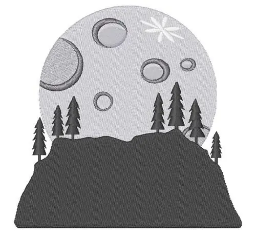 Full Moon Mountain Silhouette Embroidery Design Reduced Price