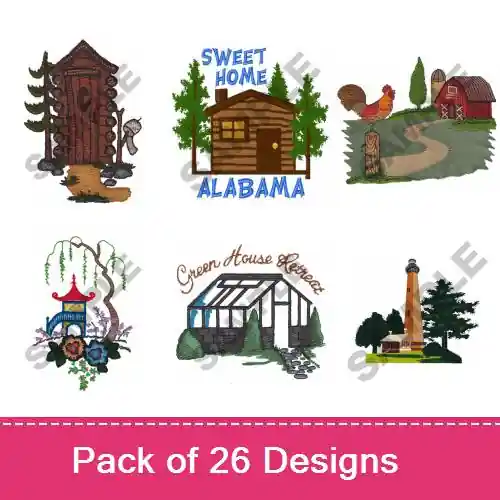 Building Scenes Embroidery design pack by Great Notions, Embroidery Packs on EmbroideryDesigns.com Top Pick
