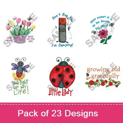 Chatty Bugs Embroidery design pack by Great Notions, Embroidery Packs on EmbroideryDesigns.com Worldwide Shipping