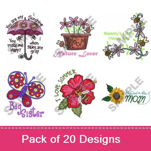 Spring Flowers & Bugs Embroidery design pack by Great Notions, Embroidery Packs on EmbroideryDesigns.com Buy Direct