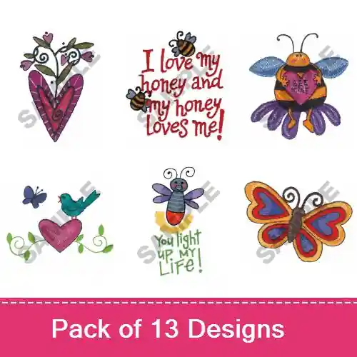Genuine Valentine Bugs Embroidery design pack by Great Notions, Embroidery Packs on EmbroideryDesigns.com