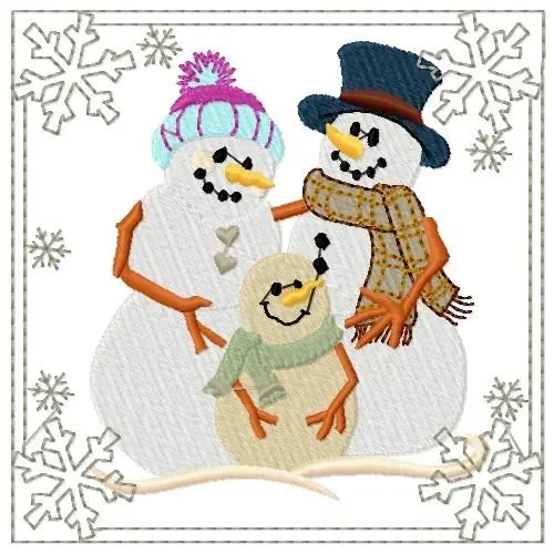Certified Snowman Family Square Embroidery Design