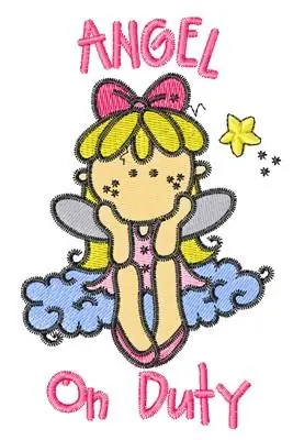 Angel On Duty Embroidery Design Modern