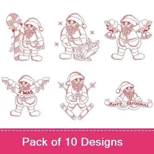 Redwork Santa Claus 2 Embroidery design pack by Ace Points, Embroidery Packs on EmbroideryDesigns.com Hot Deal
