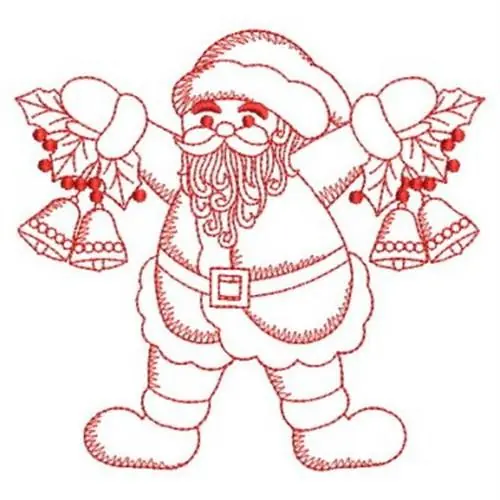 Redwork Santa & Bells Embroidery Design Handmade